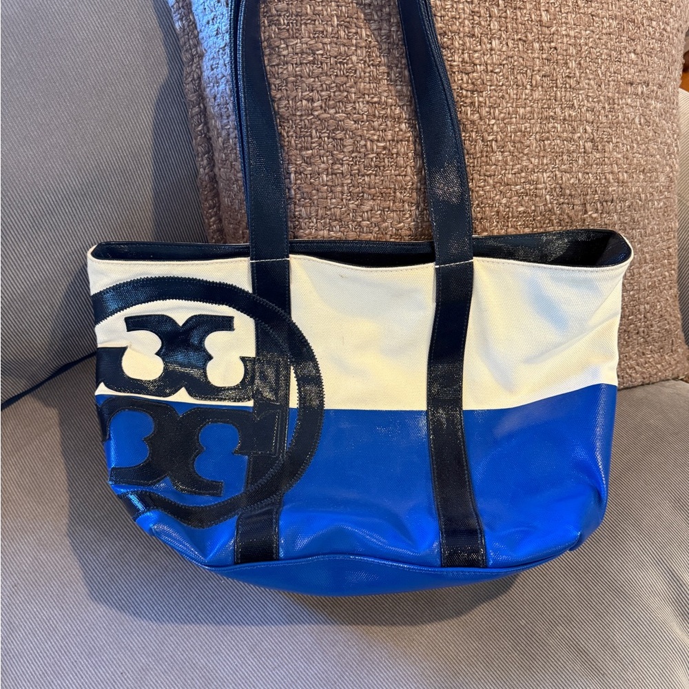 Tory Burch Navy and Cream Tote Bag